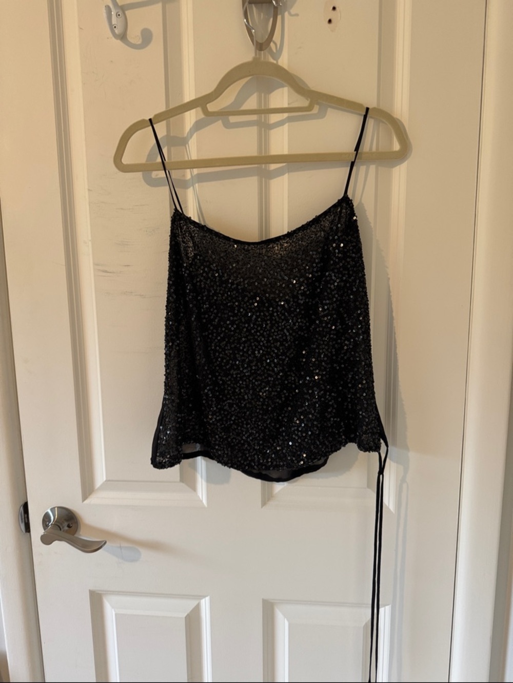 Black Sequin Spaghetti Strap Top- Camisole - Women